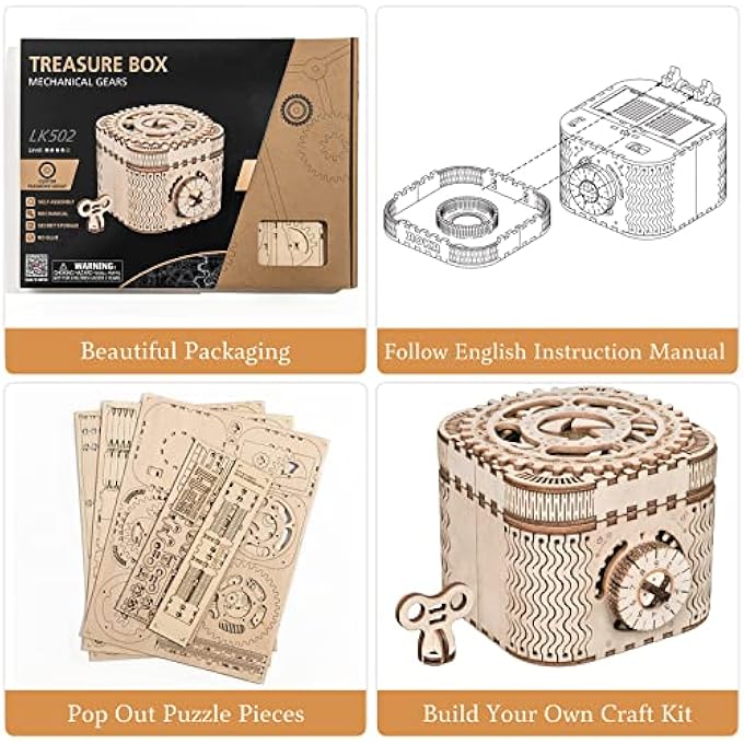 3D WOODEN TREASURE BOX PUZZLE UNIQUE MODEL KITS TO BUILD MECHANICAL ENGINEERING KITS GREAT BIRTHDAY FOR ADULTS AND CHILDREN AGE 14+ - Image 2